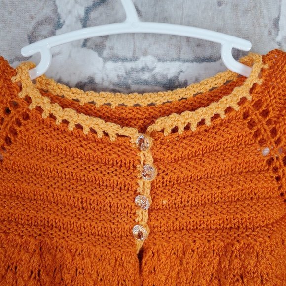 Vintage Hand Knit Cardigan Swing Style Orange No Size Tags - Picture 5 of 8